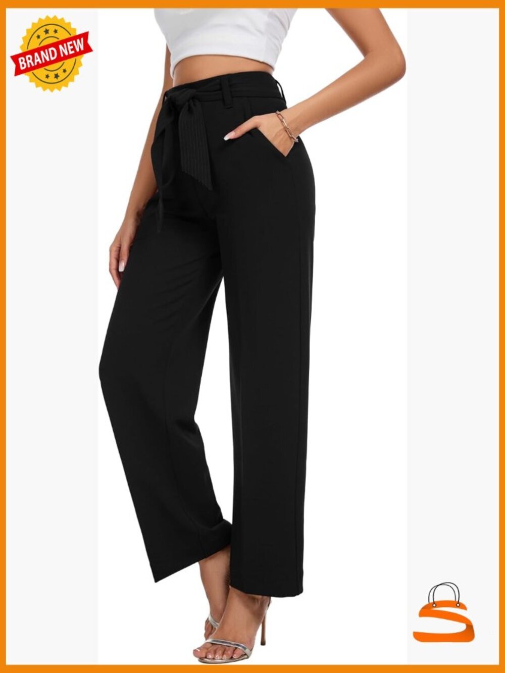Wide Leg High Waisted Dress Pants with Pockets & Belt